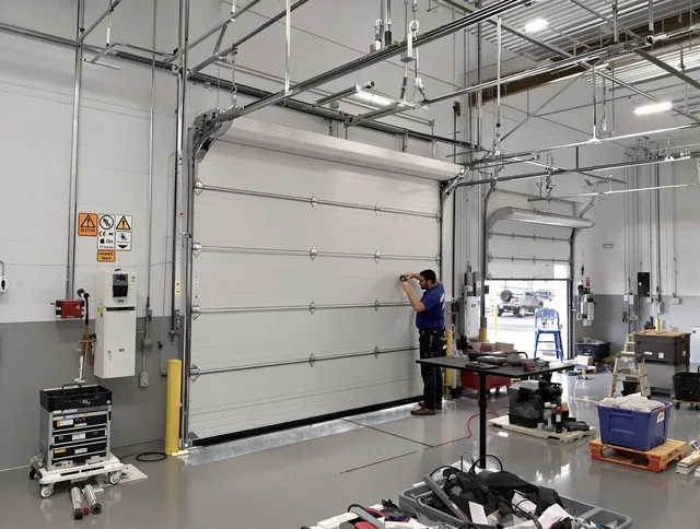 Commercial garage door repair being performed by Suffield Garage Door Repair expert in Suffield
