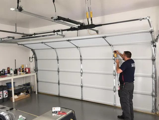 Suffield Garage Door Repair certified technician performing overhead door system repair in Suffield