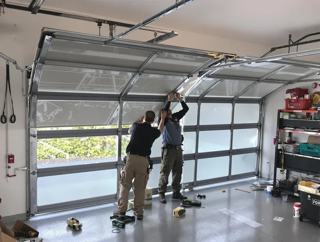 Suffield Garage Door Repair expert performing precise panel replacement on Suffield garage door